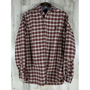 Ralph Lauren Mens Shirt Button Up Custom Fit Red Cream Plaid Size Small Chest 40